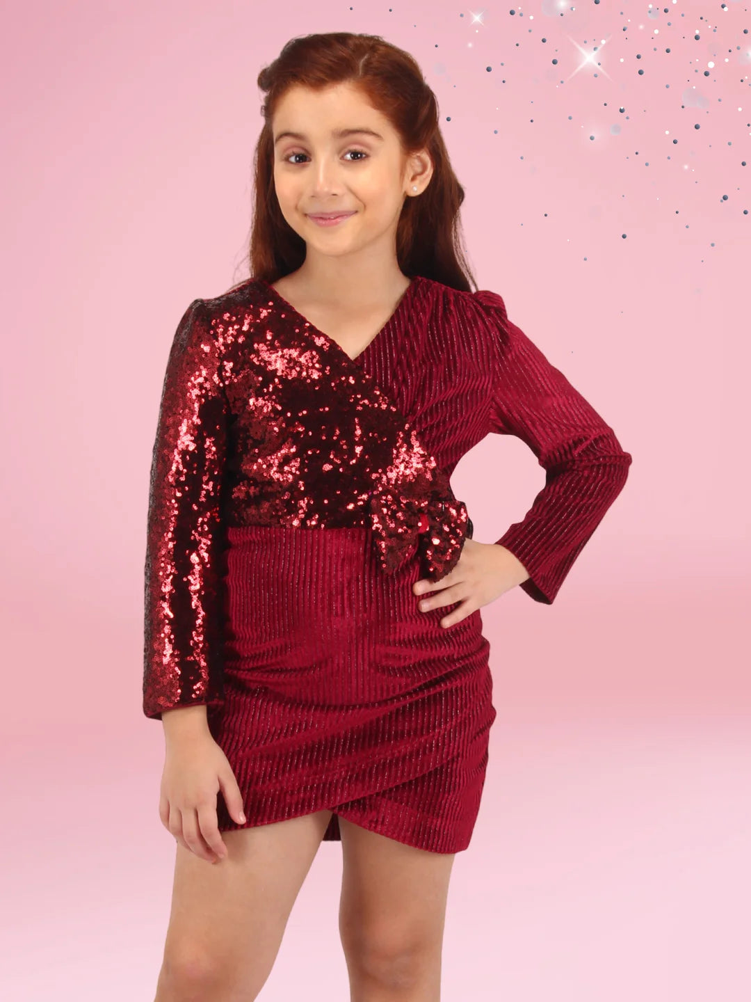 Maroon Asymmetric Stretch Velvet Dress-Cute Cumber