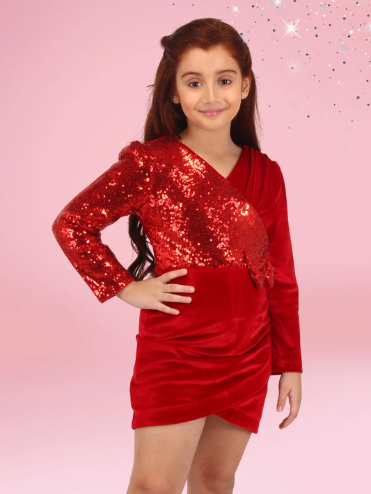Red Asymmetric Stretch Velvet Dress