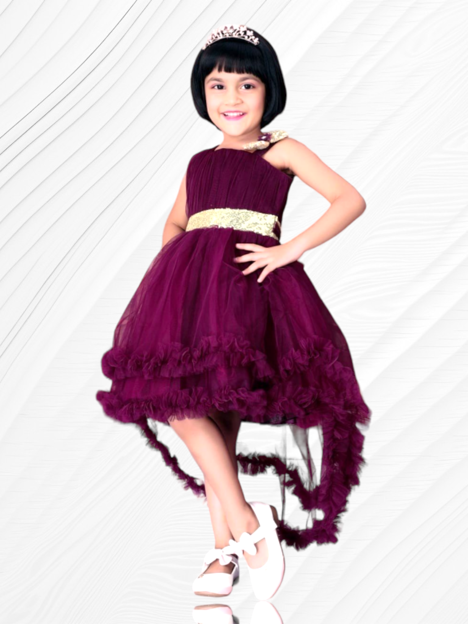 purple magenta asymmetric neckline sleevless party frock