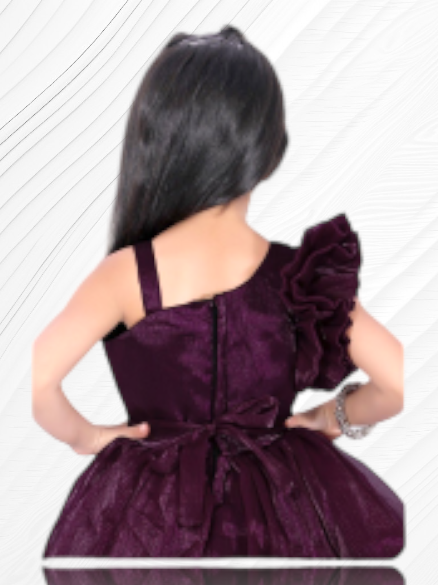 purple magenta asymmetric neckline frill sleeve party frock