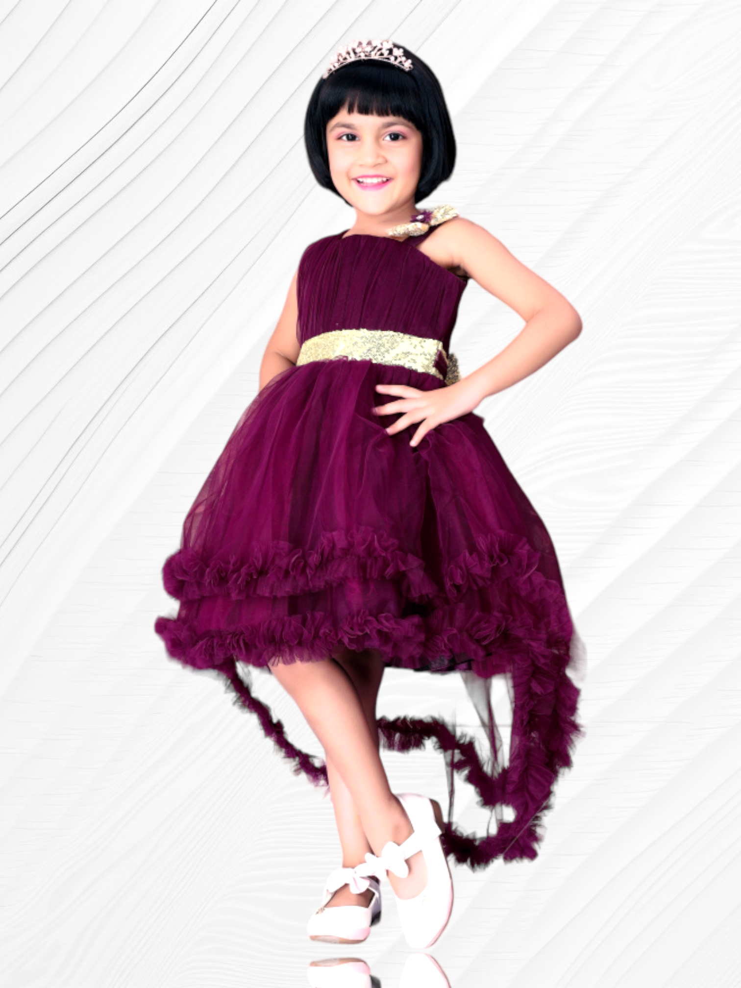 purple magenta asymmetric neckline sleevless party frock