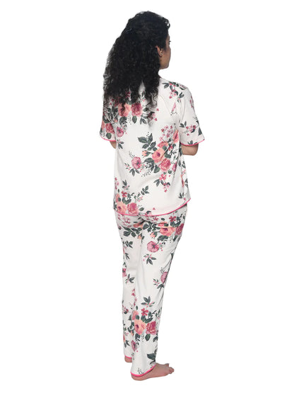 Girls Off White & Multi Floral Printed Night suit21