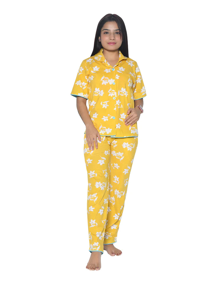 Mustard Floral Printed Night suit for Girls23