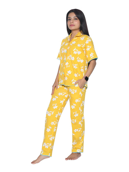 Mustard Floral Printed Night suit for Girls23