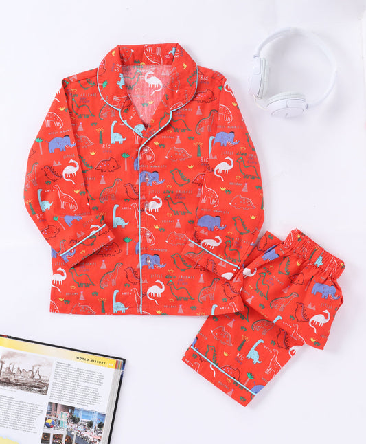 Red dinosaur printed night ware for kids4