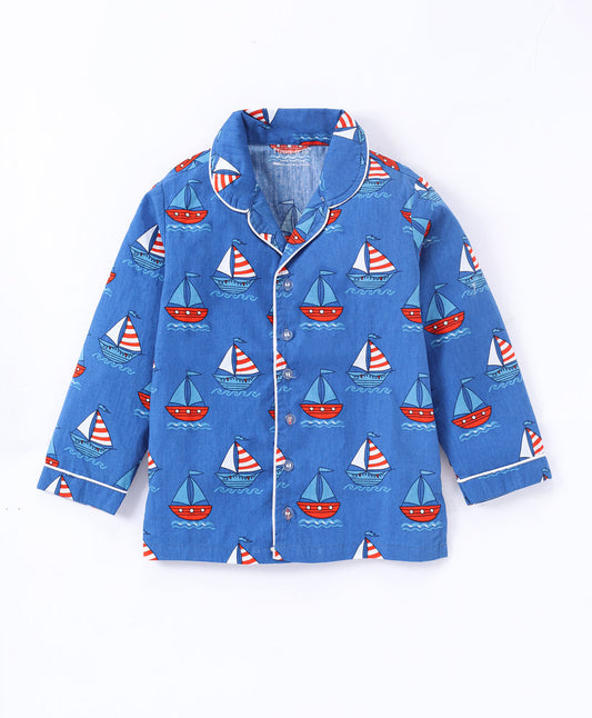 Blue colour water boat printed night ware for kids7