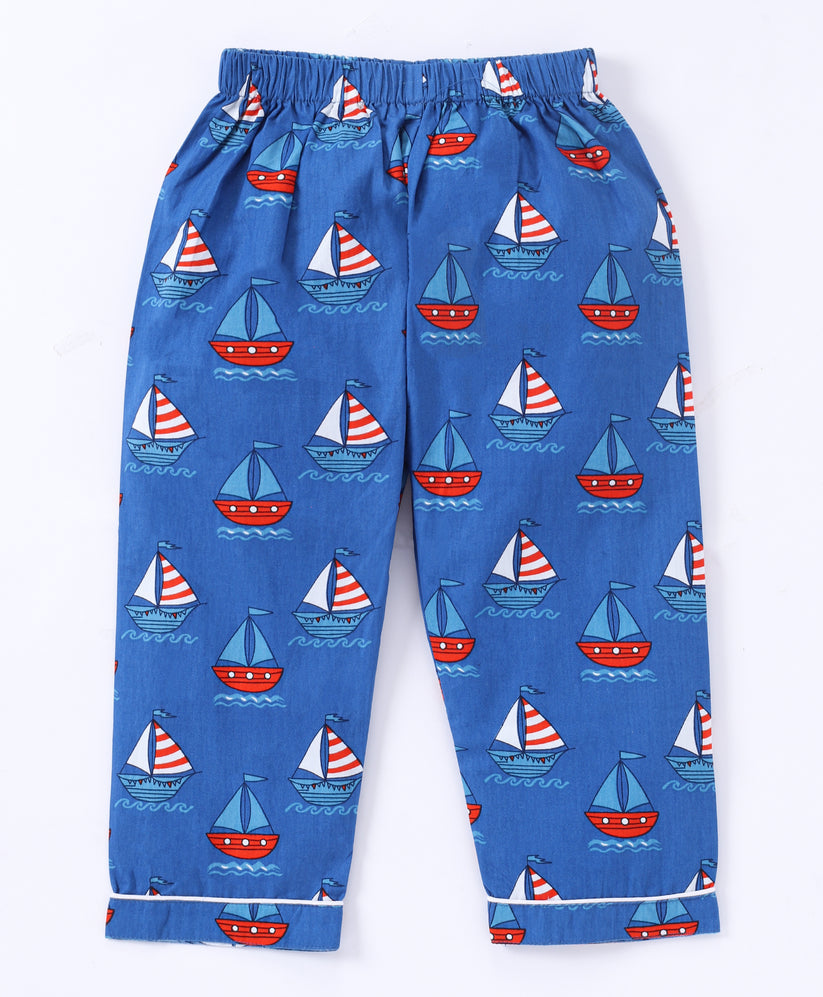 Blue colour water boat printed night ware for kids7