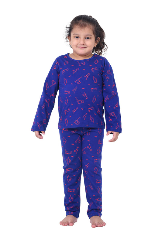 Blue Dinosaur Printed Cotton Night wear for Kids