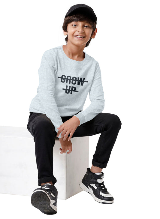 Grey colour grow up print hooded sweatshirt (unisex)