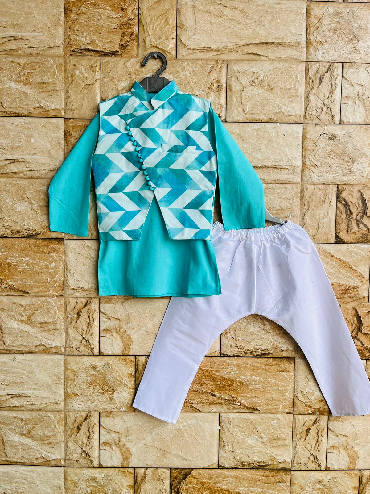 Sky blue kurta pajama with jacket