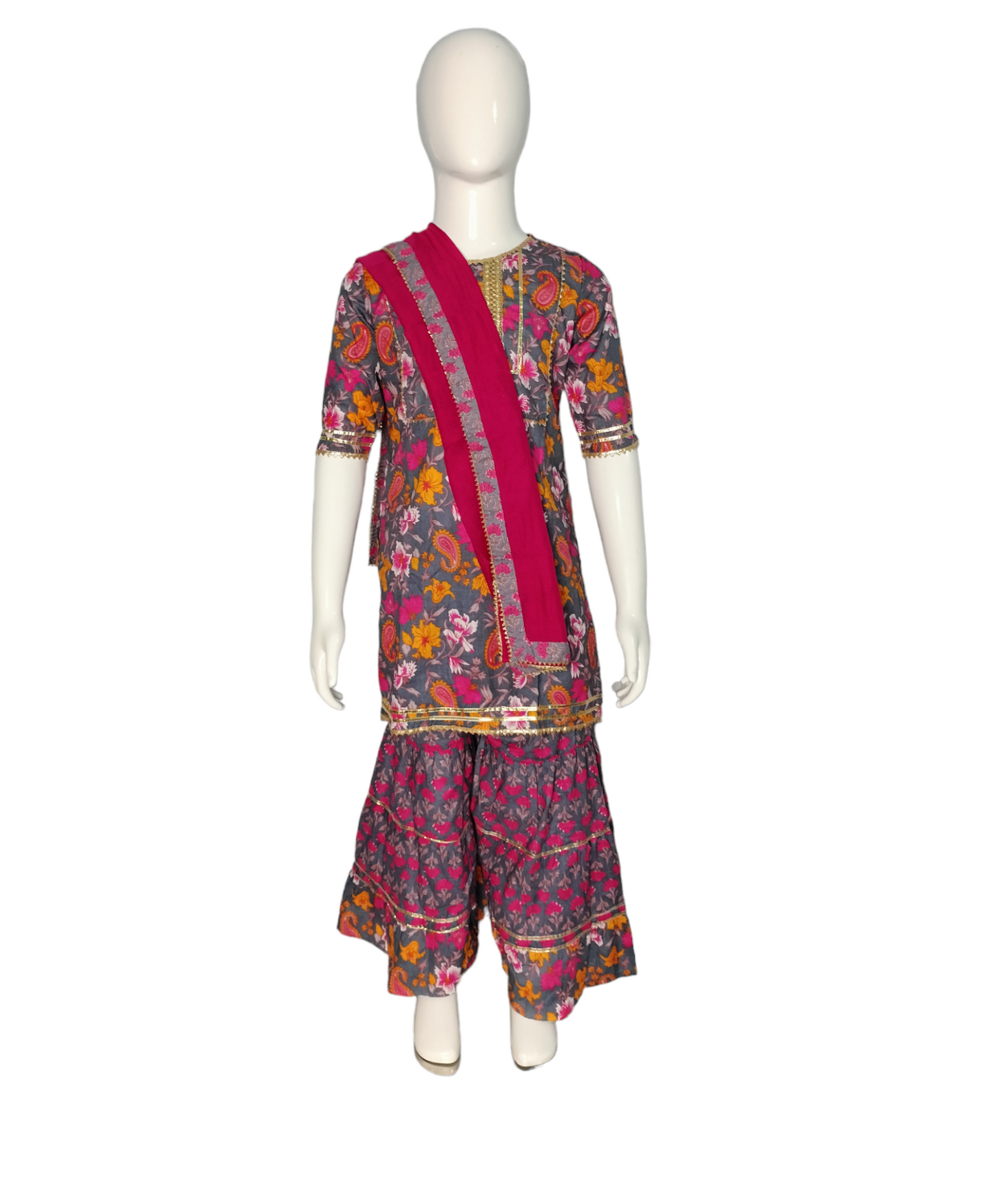 Pink floral kurta plazo with dopata set