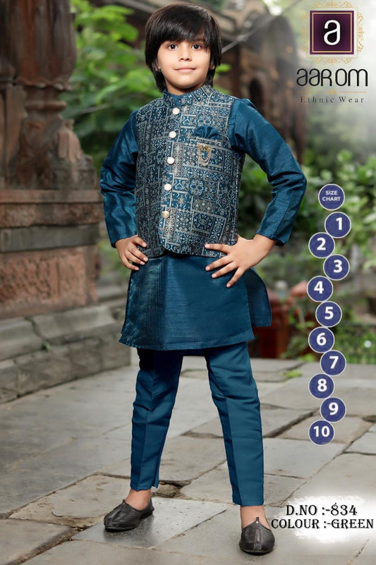 Blue kurta pajama set with jacket