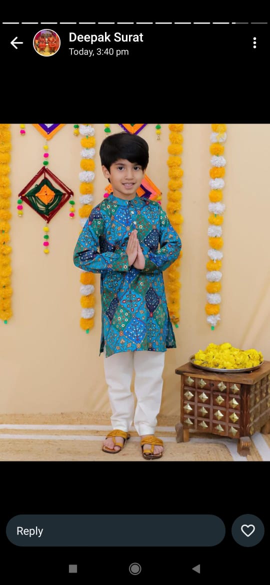 Rama Green floral party kurta pajama for boys