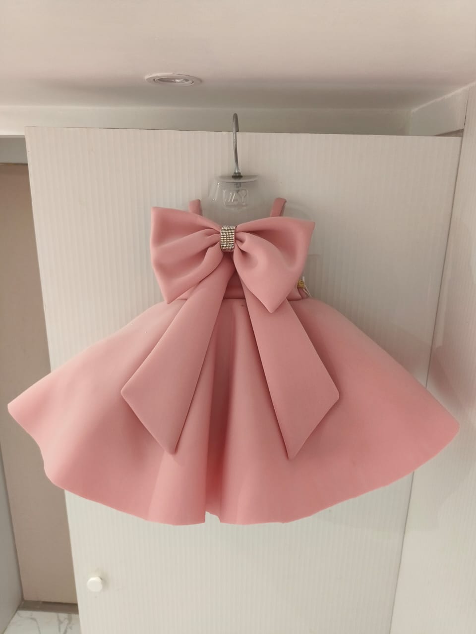 Girls Peach-Coloured Solid Fit and Flare Dress