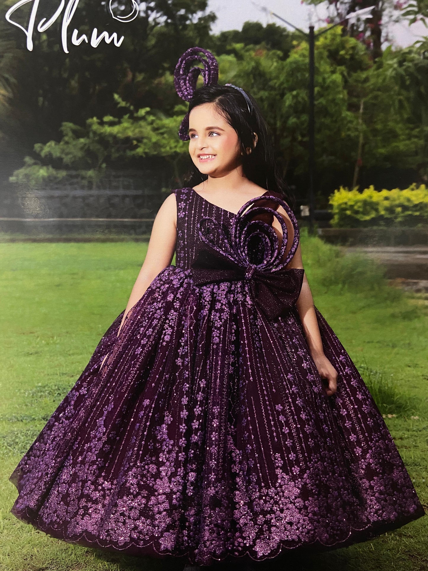 Wine Birthday Gown With Front Pattren For Girls