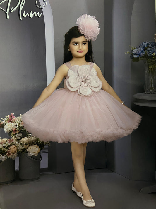 Peach Colour Frock with Big Flower For Girls