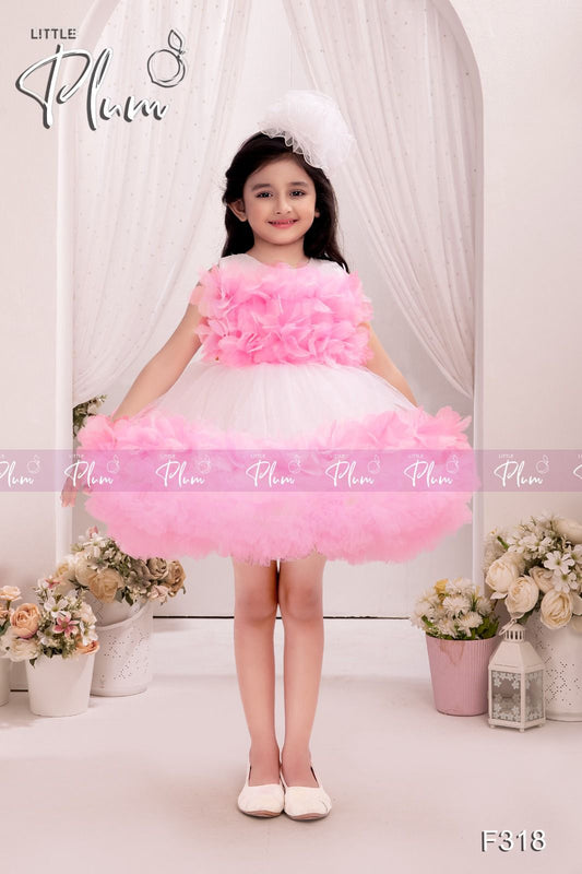Magenta f318 frock with pink and white flowery design for baby Girls