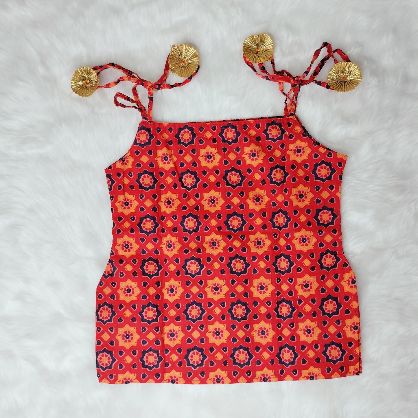 Red color floral top with blue sharara-5