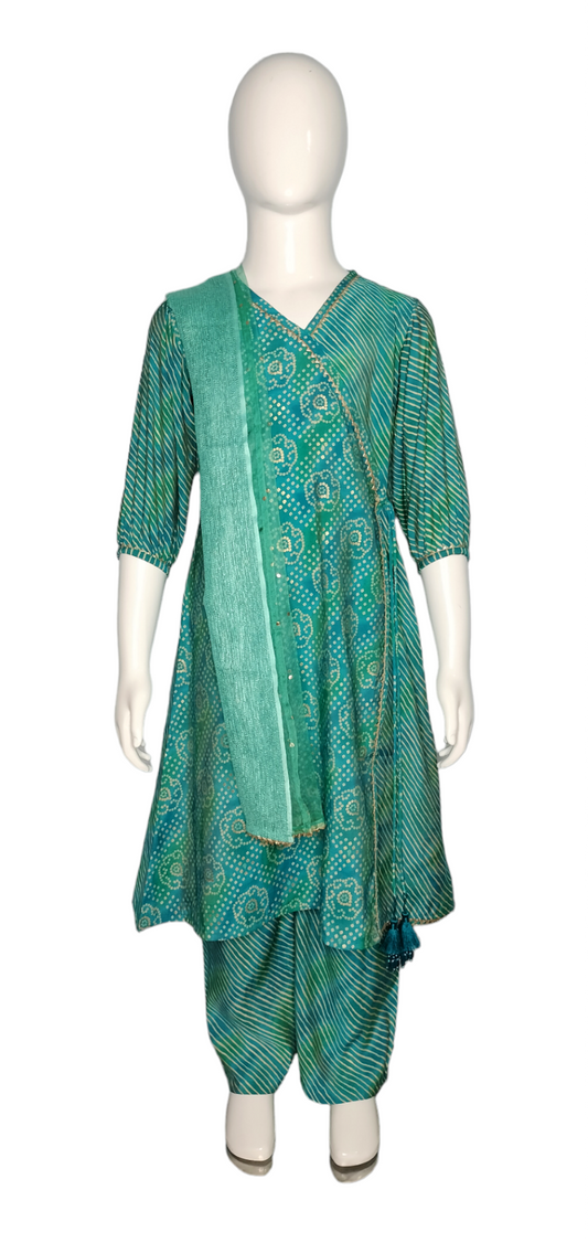 Green colour muslin kurta set with dupatta