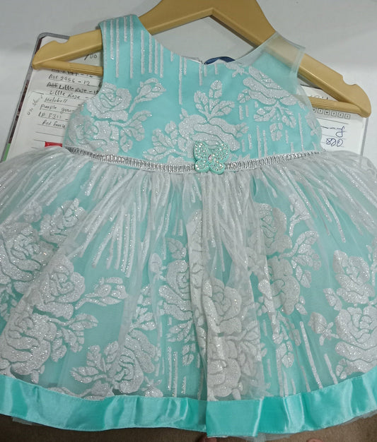 Sky Blue frock with flowery patern and butterfly