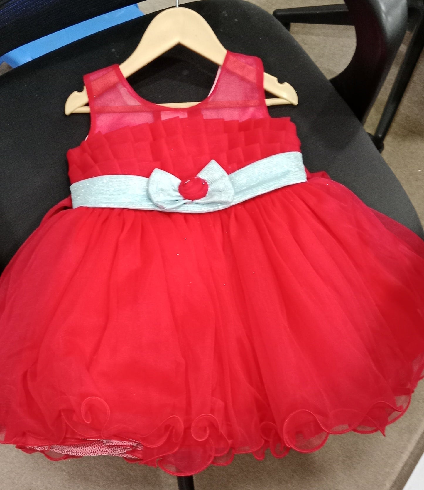 Red Colour Frock with Silver Belt