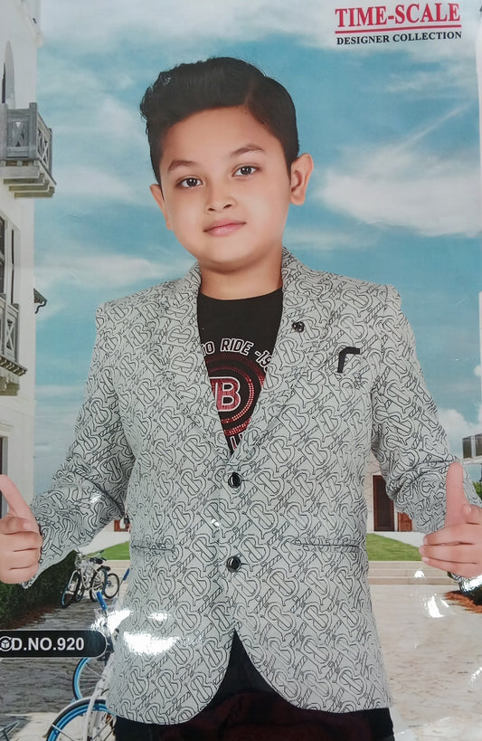 Grey Blazer With Black Party T-Shirt For Boys