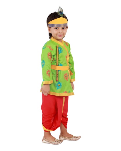 Divine Delight: Krishna Costume for Kids in green for boys