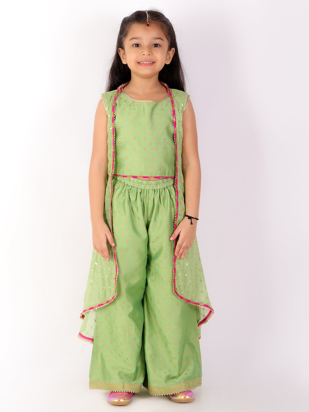 Girls Sequin jacket palazzo set green