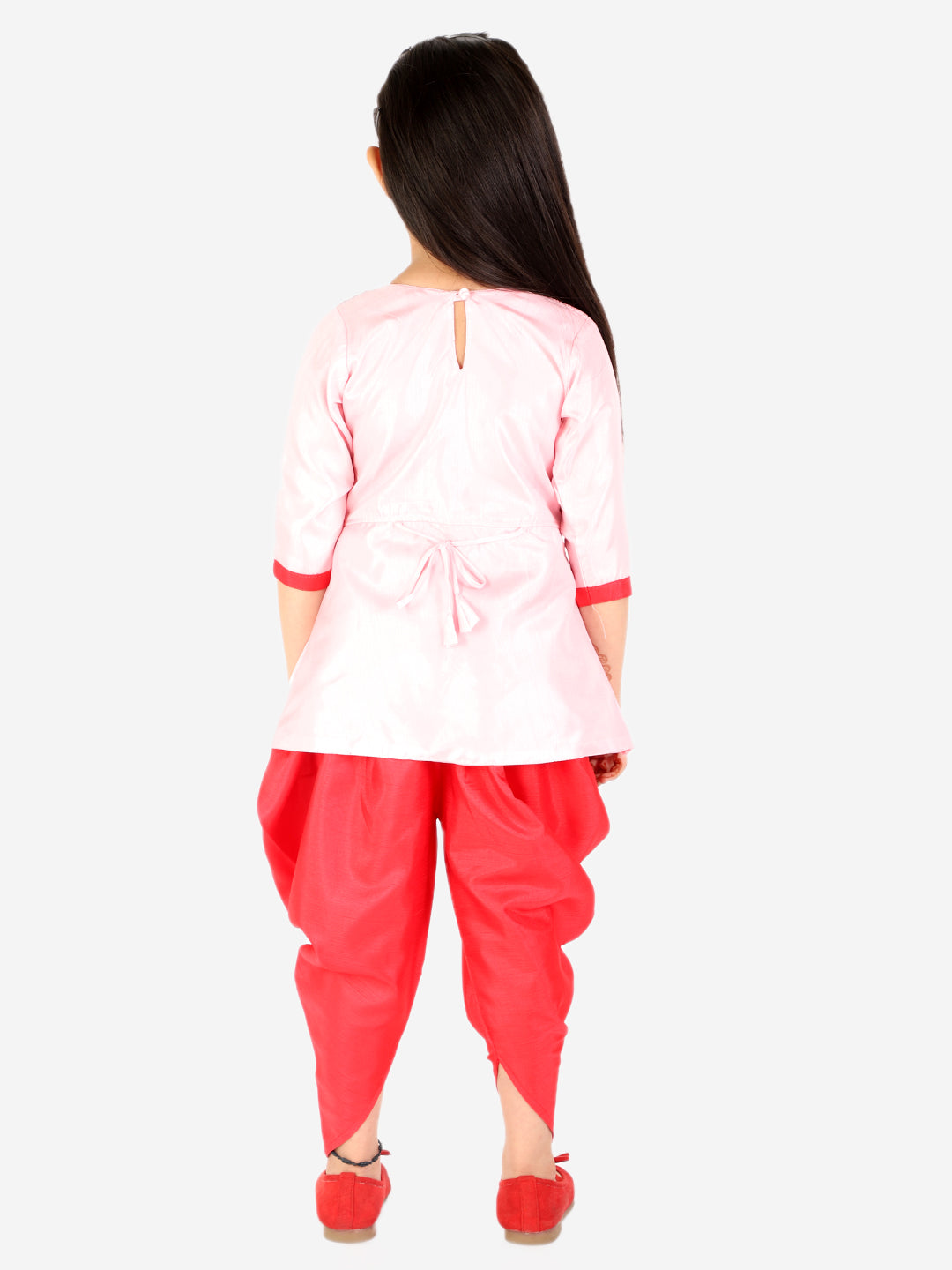 Girls Utsav embrodered high low peplum top with dhoti, pink color