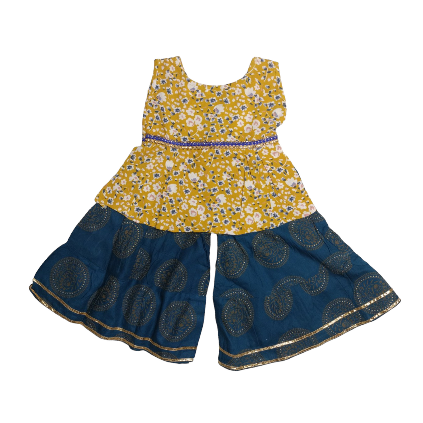 Golden and blue naira kurta sharara