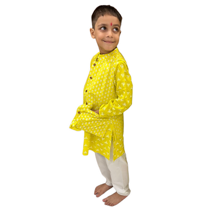 Lemon green kurta pajama with jacket