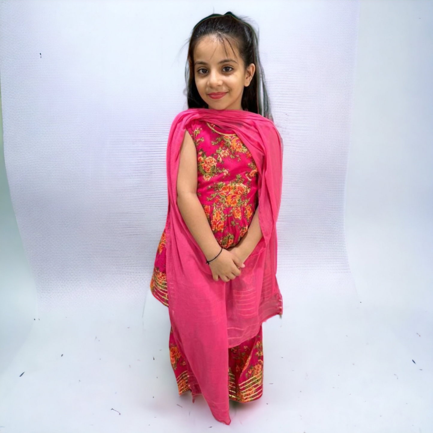 Girls Sleeveless rani colour sharara with dupatta