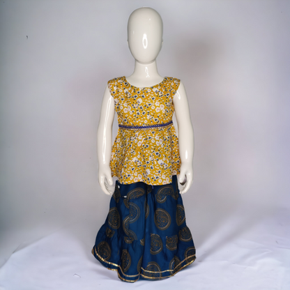 Golden and blue naira kurta sharara