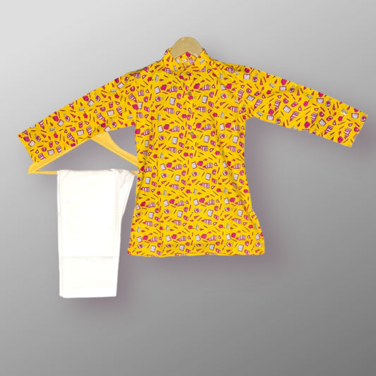 Books and Pencil printed cute kurta pajama set for boys