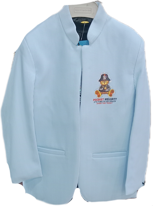 Sky Blue Partywear Coat Set With Black T-Shirt