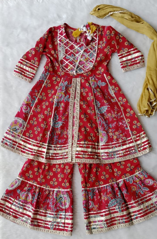 Red Color Leheriya Kurta Set