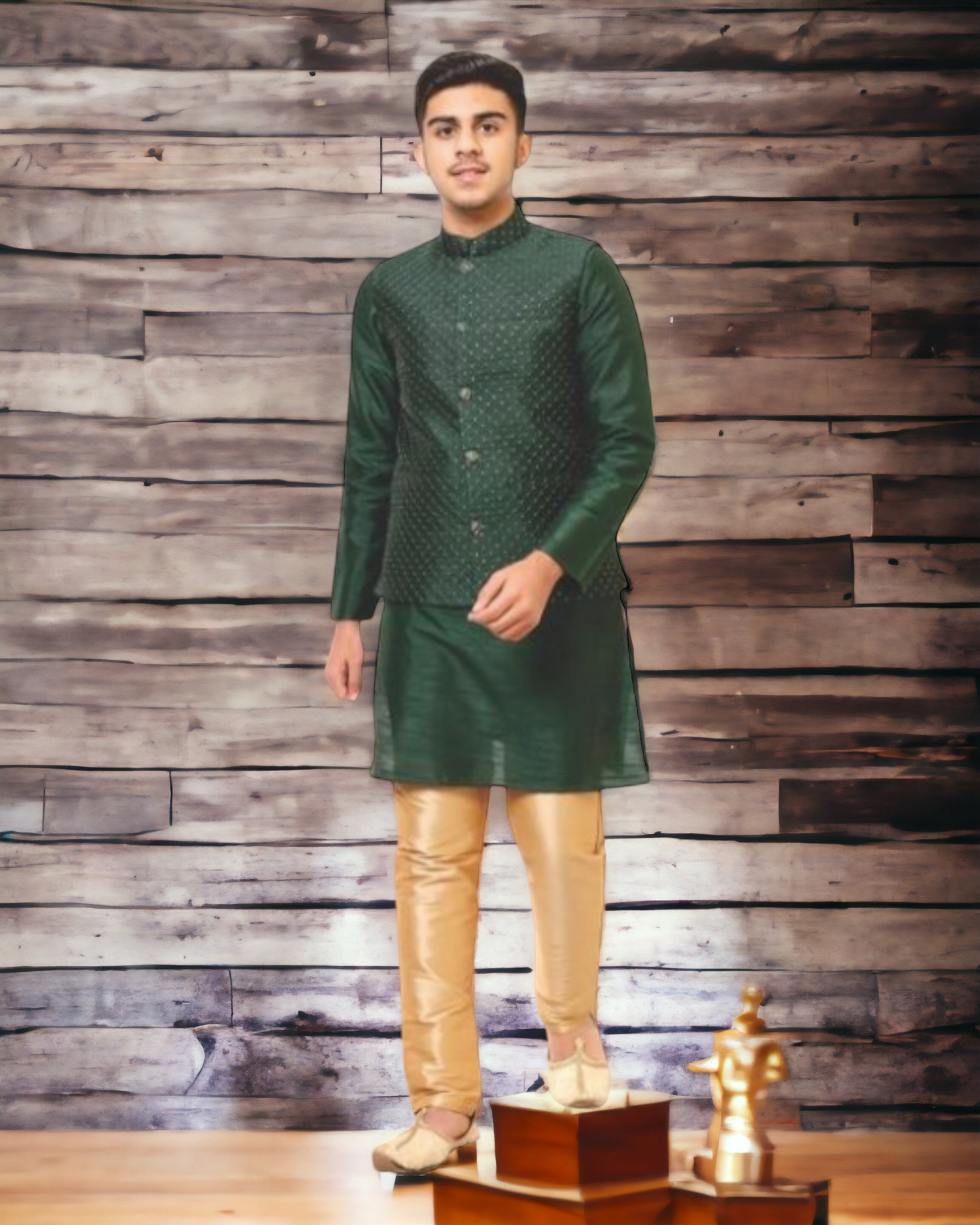 Aarom green kurta pajama and coat for boys