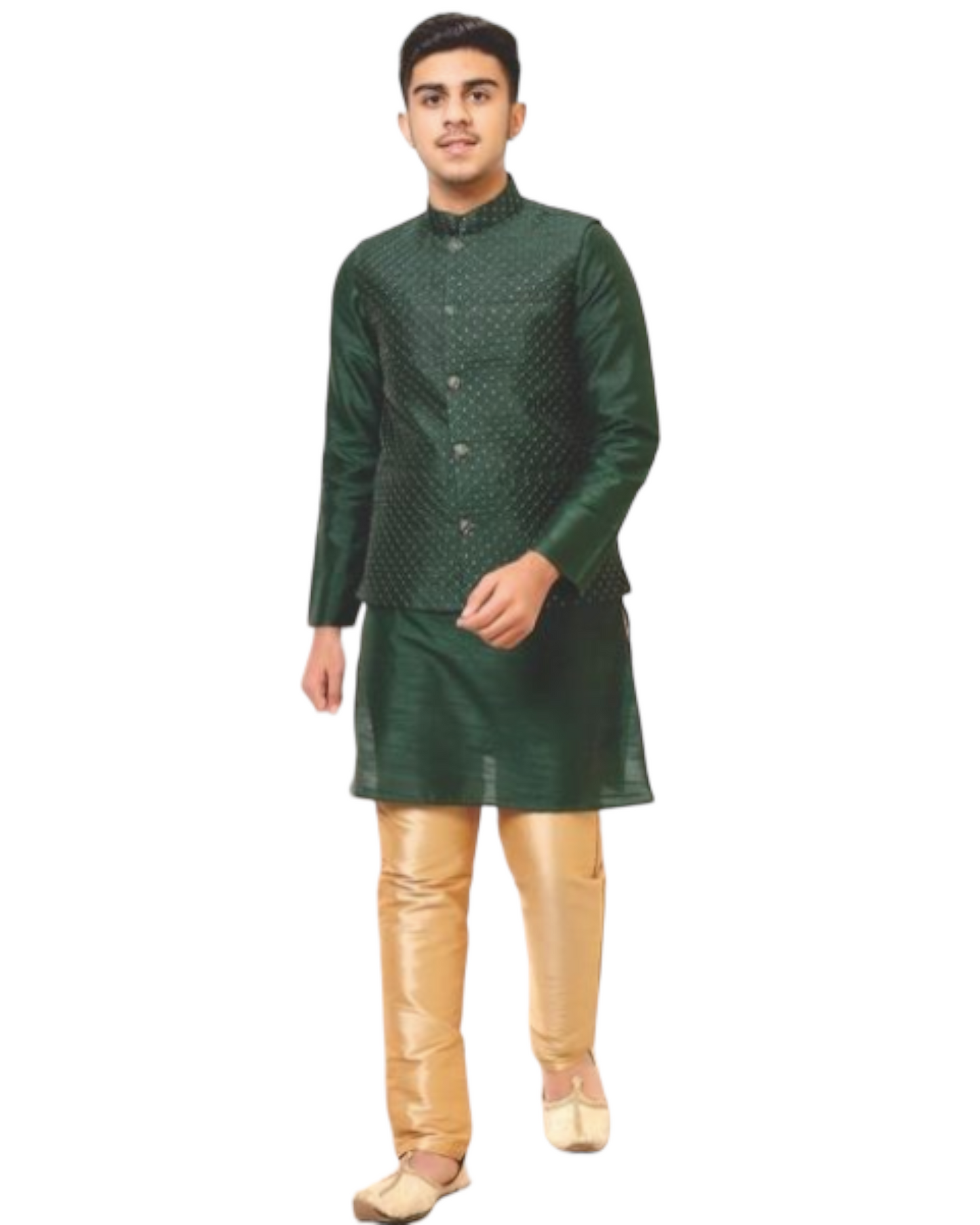 Aarom green kurta pajama and coat for boys