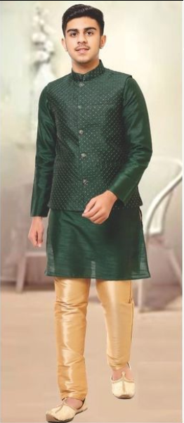 Aarom green kurta pajama and coat for boys