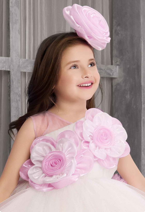 Sleeveless Pink Frock With Floral Emblishments