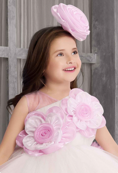 Sleeveless Pink Frock With Floral Emblishments