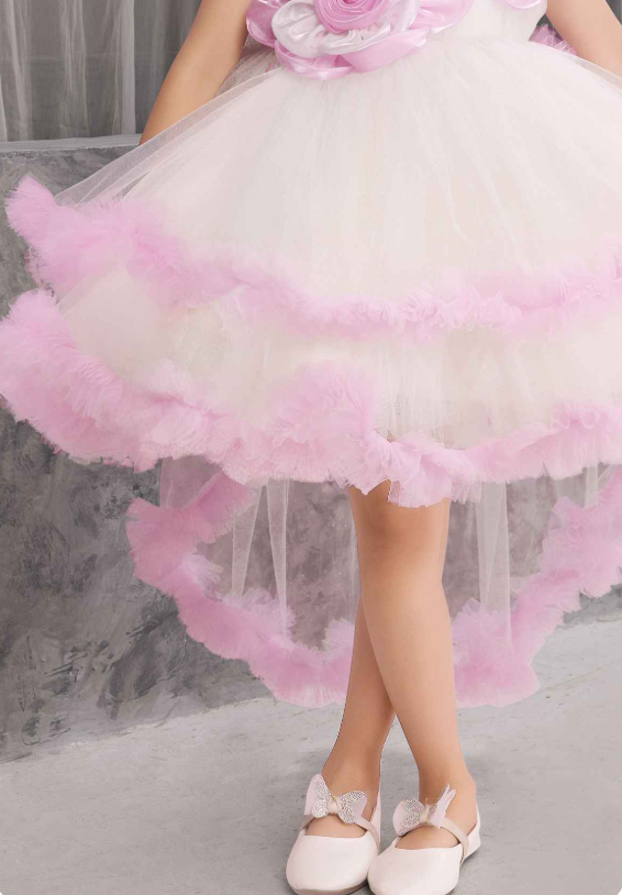 Sleeveless Pink Frock With Floral Emblishments