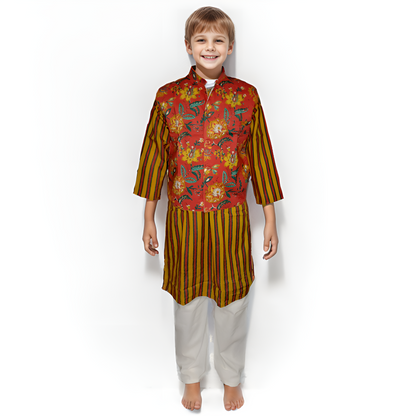 orange and yellow floral jacket kurta pajama