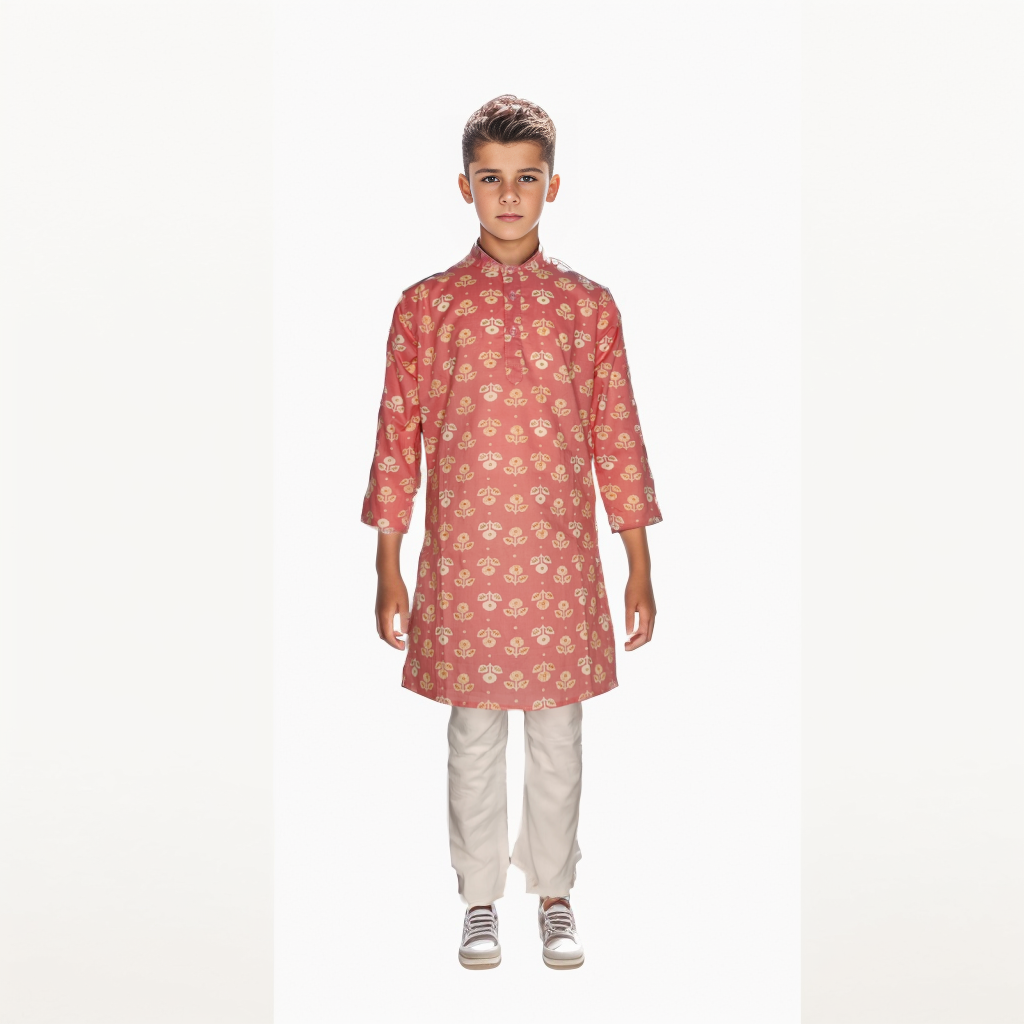 light orange and red flower printed kurta pajama