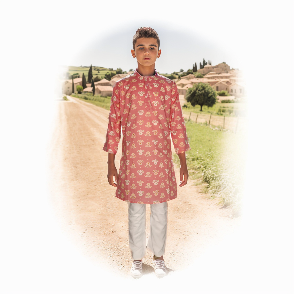 light orange and red flower printed kurta pajama