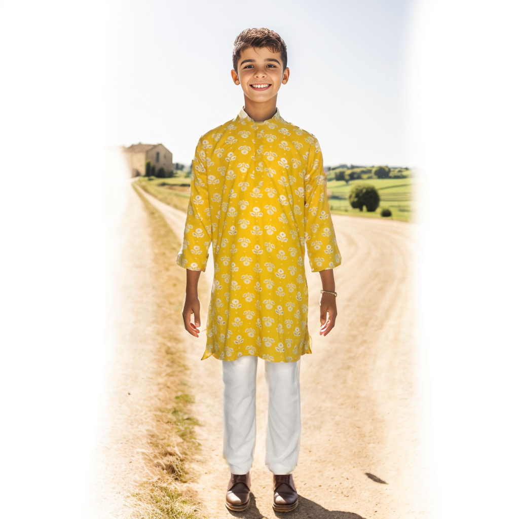 Yellow floral kurta pajama