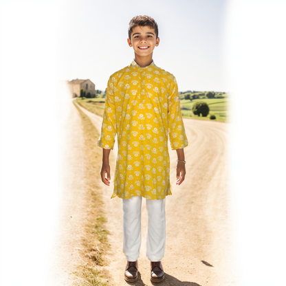 Yellow floral kurta pajama