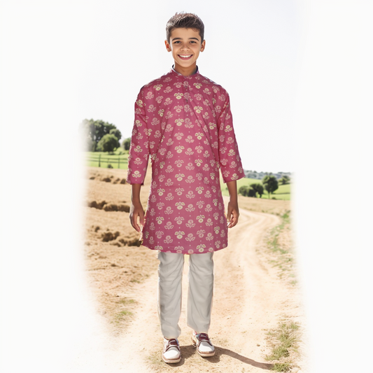 light pink  flower printed kurta pajam