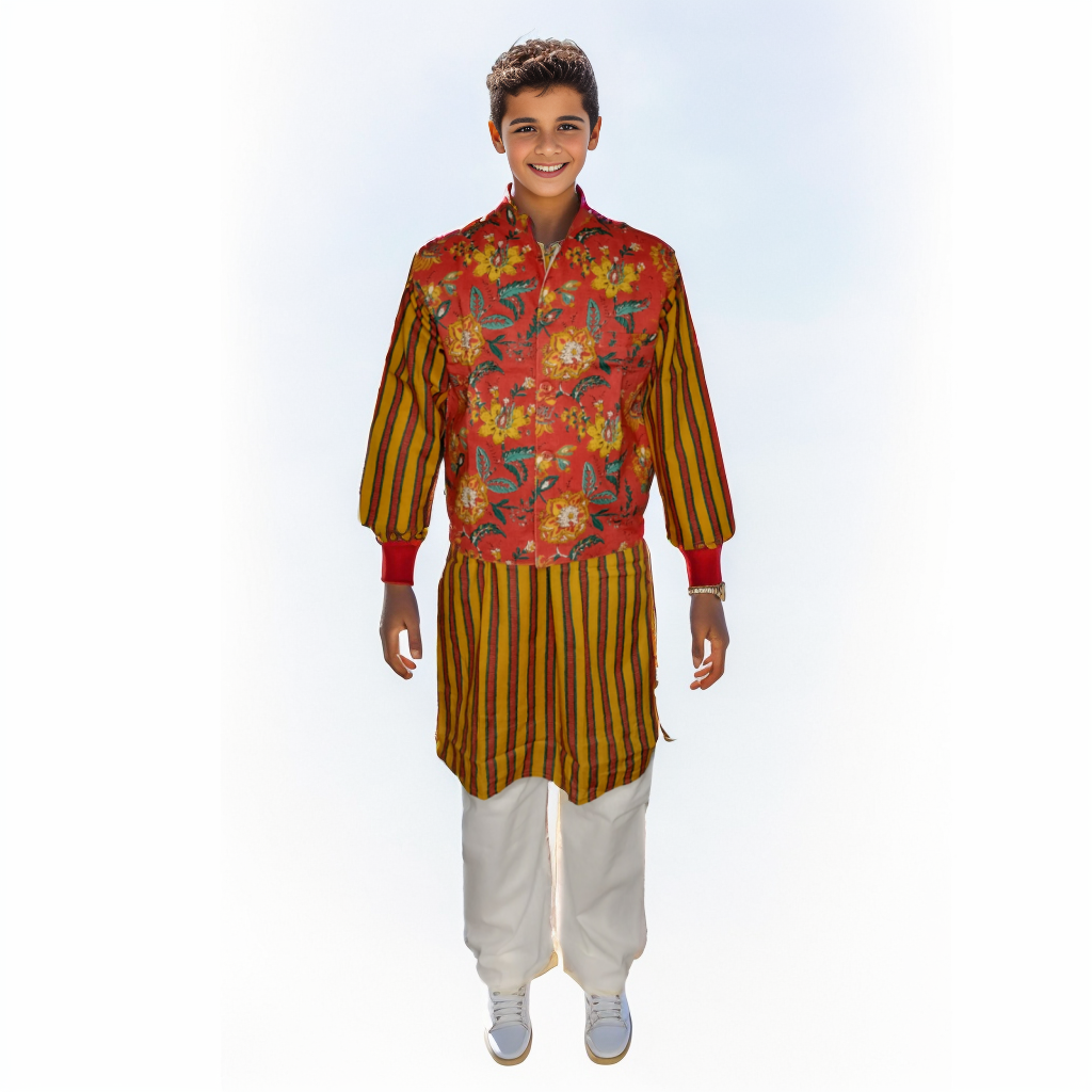 orange and yellow floral jacket kurta pajama