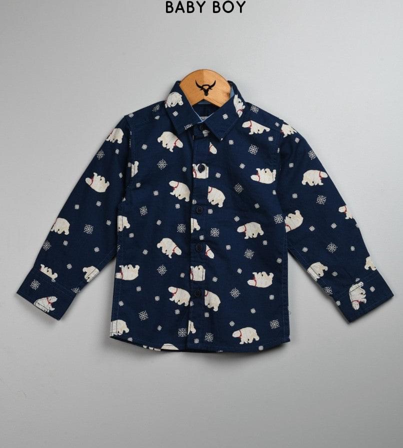 Baby boy blue color bear print fullsleeve shirt